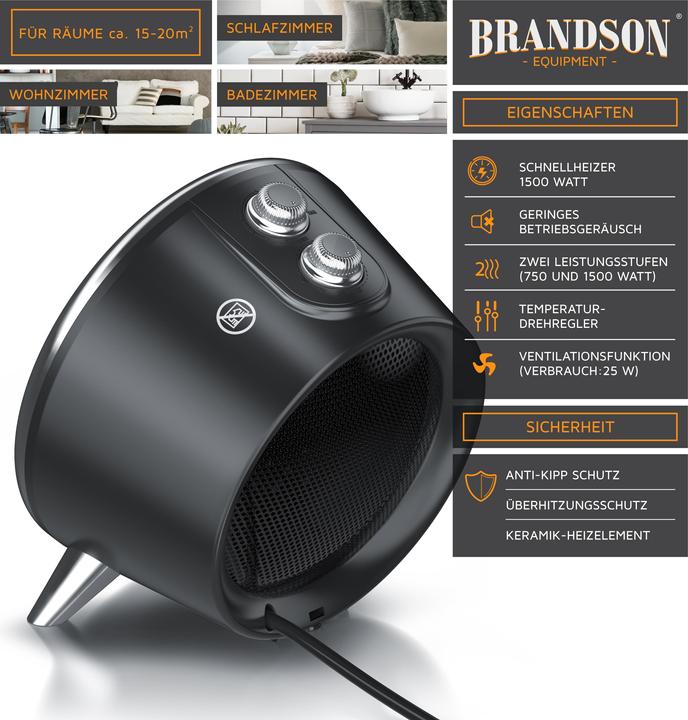Image du produit Brandson Radiateur soufflant 1500 Watt, élément chauffant en céramique et fusible thermique, radiateur en (1500 W)