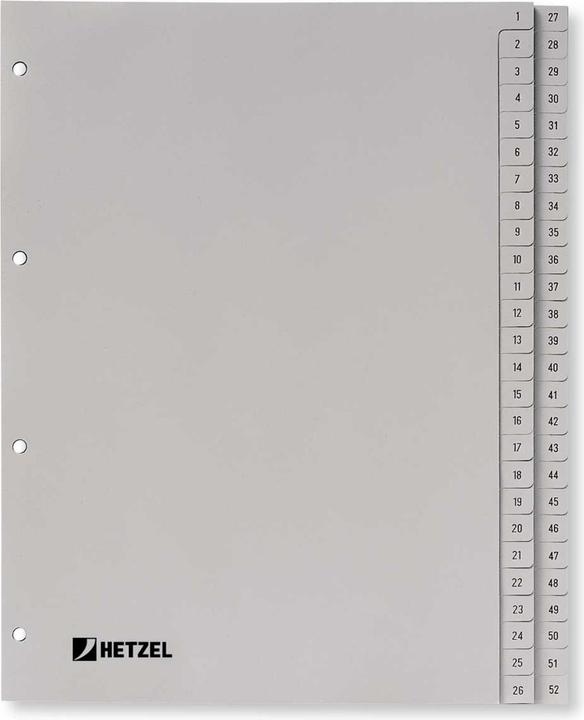 Immagine prodotto Rexel Registri in plastica HETZEL, numeri, A4, 1-52, PP, grigio 52 parti, 0,11 mm, punzonatura: 80-80-80