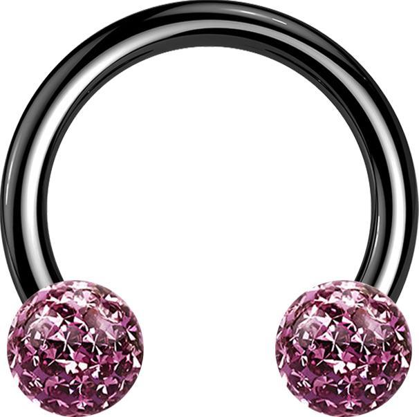 Produktbild Star Piercing Micro Circular Barbell schwarz mit zwei Kristall Kugeln hellviolett Epoxy Schutzschicht (ohne Messing, Titan G23)