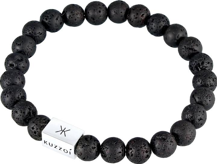Actual product image Kuzzoi Bracelet Men Lava Gemstone Bead Rectangle 925 Silver (19 cm, 925 silver)