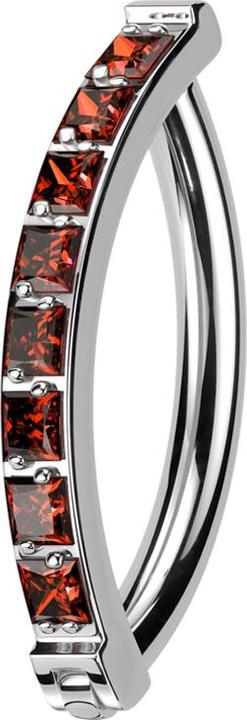 Star Piercing Banane klappbar silber Schild eine Reihe quadratische Kristalle rot (ohne Messing, Titan G23)