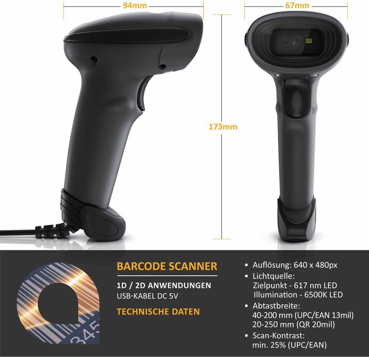Actual product image Aplic USB barcode scanner wired, handheld scanner, 1D and 2D, single scan & auto scan (1D barcodes, 2D barcodes)