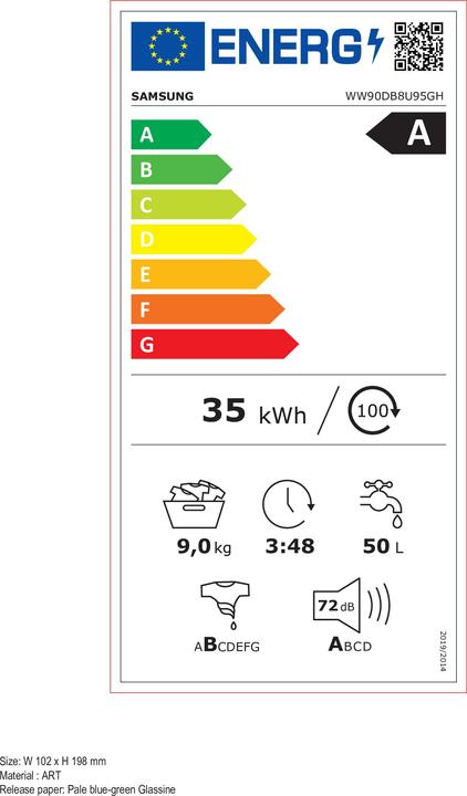 Energie-Label Samsung WW90DB8U95GH (9 kg, Links)