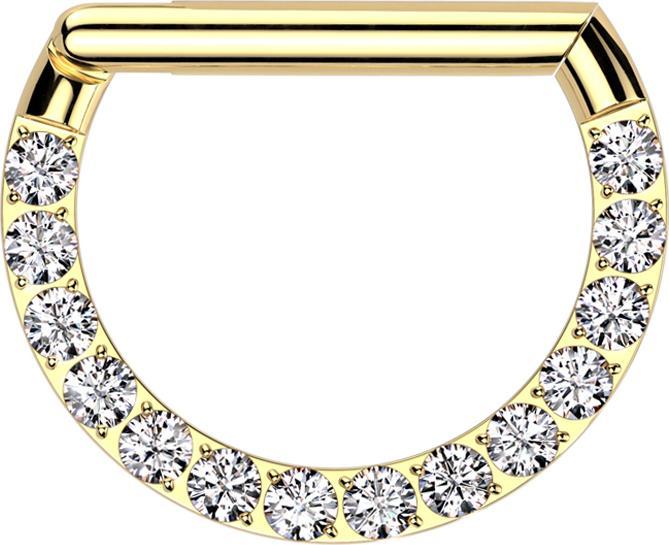 Star Piercing Micro Segmentring klappbar vergoldet Halbring front Kristalle silber (ohne Messing, Titan G23)