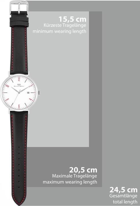 Produktbild Quarzuhr Arakon II Echtleder Silber - 34074 (Analoguhr, 42 mm)