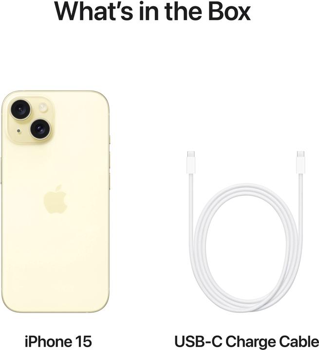 Immagine prodotto Apple iPhone 15 (128 GB, Giallo, 6.10", SIM + eSIM, 48 Mpx, 5G)