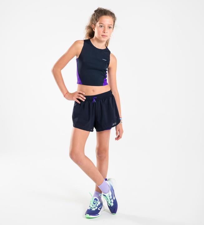 Produktbild Kiprun Tanktop Croptop Running atmungsaktiv Mädchen - 900 dunkelblau/lila (14, 15, 16)