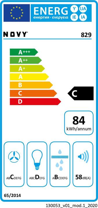 Etichetta energetica NOVY 829 Incasso in acciaio inox ³/h (Sottostruttura cappuccio)