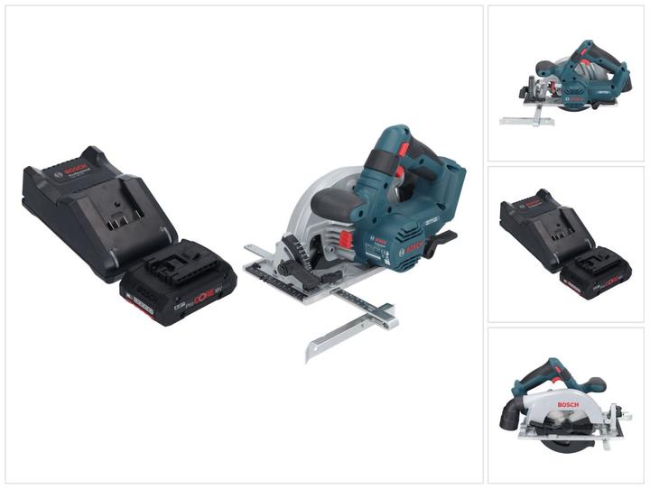 1.0 x 20 mm, 24 ( 2 608 837 685 ) , 1x rip fence ( 2 608 000 817 ), 1x Bosch GBA 18 V 4.0 Ah ProCORE slide-in battery, 1x&nbspBosch GAL 18V-40 charger, 1x Bosch GKS 18V-57-2 Professional cordless portable circular saw, 1x circular saw blade, Standard for Wood, 165 x 1.5