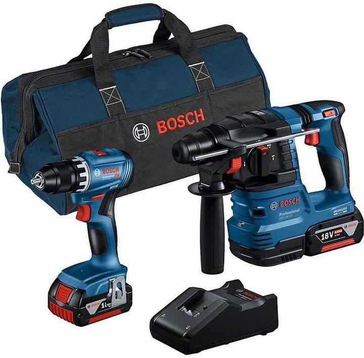 Bosch Professional Combo Kit 2-tlg. 18V: GSR 18V-45 + GBH 18V-22 + 2 x Akku 4.0Ah, Schnellladegerät (Akkubetrieb)