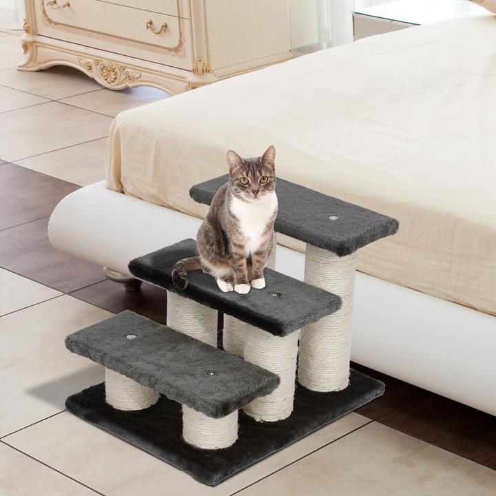 Produktbild PawHut Katzentreppe mit 3 Stufen (34 cm, Grau)