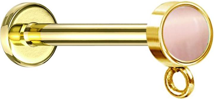 Immagine prodotto Star Piercing Micro labret filo interno placcato oro con anello cilindrico in pietra rosa occhio di gatto per (senza ottone, Acciaio chirurgico 316L, Mnerale)