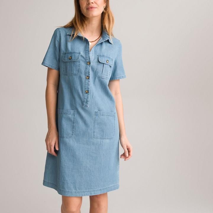 Anne Weyburn Straight denim dress with short sleeves