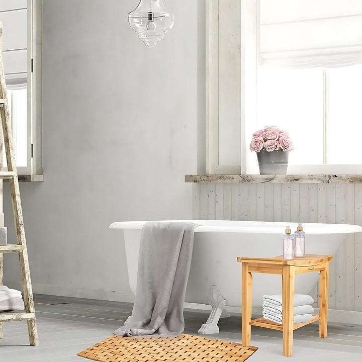 Actual product image Hermex Bamboo doormat Bamboo bath mat Bath mat Bathroom runner (60 x 40 cm)