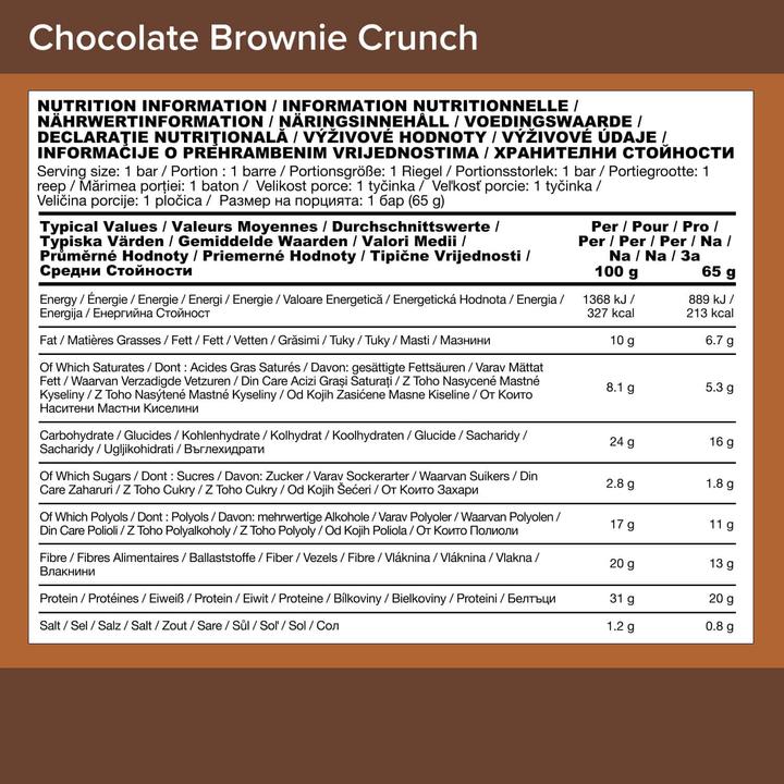 Valori nutrizionali e ingredienti Optimum Nutrition Barretta croccante (65G) (Brownie al cioccolato, 1 pz., 65 g)