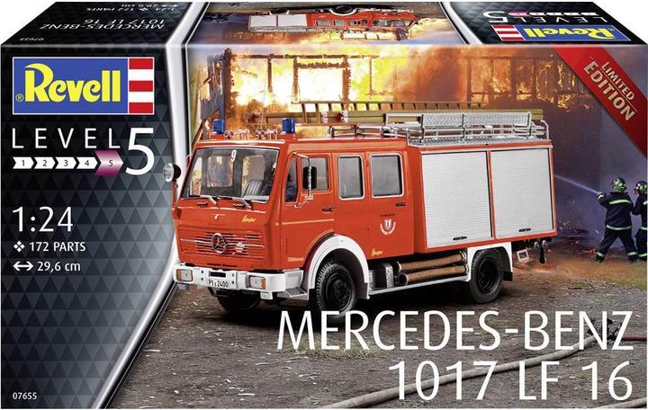 Actual product image Revell 07655 Mercedes-Benz 1017 LF 16 Ltd.Edi fire truck kit 1:24