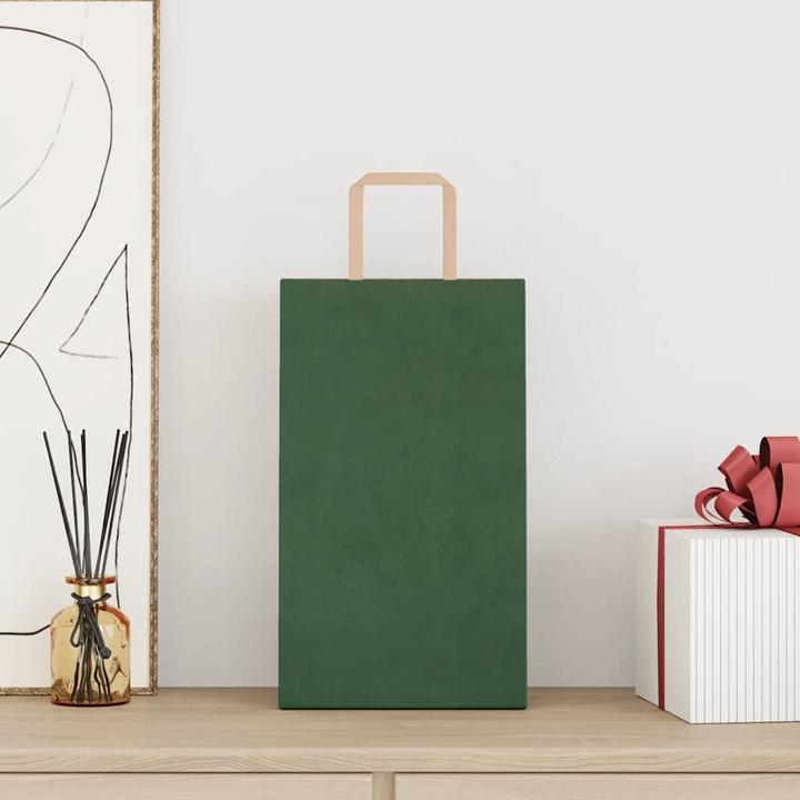 Produktbild VidaXL Kraftpapiertüten 50 Stk. mit Henkel Grün 21x11x36 cm Papiertüte (Geschenktüte, 50 x)