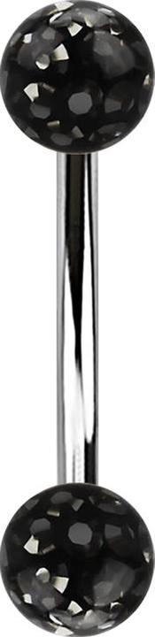 Produktbild Star Piercing Banane silber mit zwei Kristall Kugeln schwarz Epoxy Schutzschicht (Chirurgenstahl 316L)