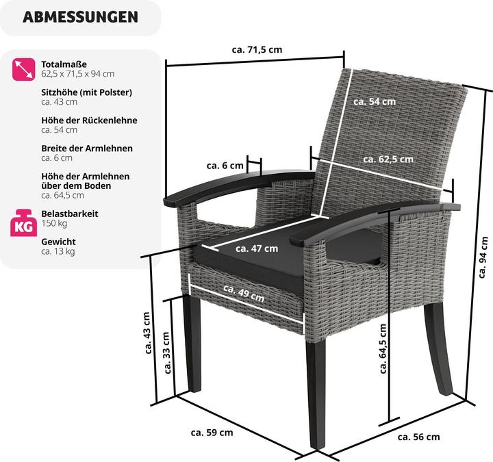 Produktbild tectake Rattan Stuhl Rosarno