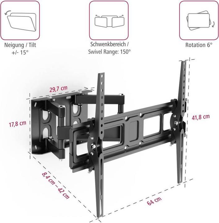 Produktbild Aha TV Wandhalterung, vollbeweglich, 213 cm (84"), Scherenarm (Wand, 84", 50 kg)