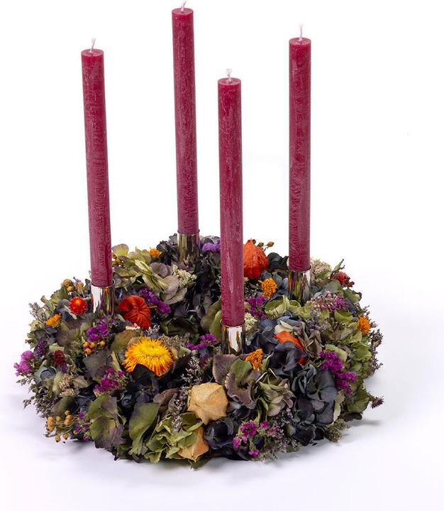 VEG and the City Adventskranz Trockenblumen Bunt ca. 35 cm - Kerzen Bordeaux (35 cm)