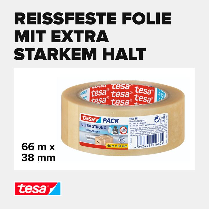 Immagine prodotto tesa tesapack Nastro per pacchi ULTRA STRONG - Nastro da imballaggio in PVC per imballaggi stretti e (38 mm)