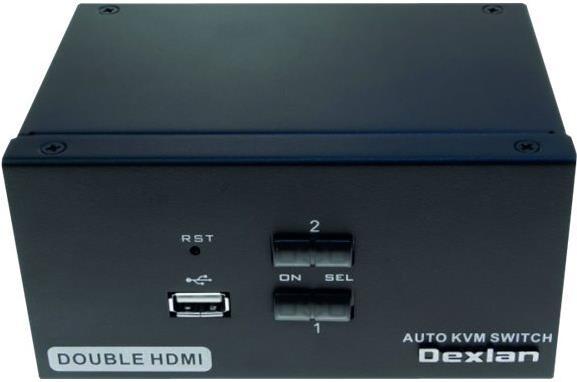 Actual product image Dexlan 2-Port Dual Monitor KVM Switch, HDMI 4K/ USB 2.0