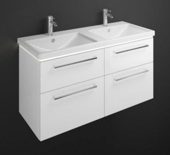 Immagine prodotto burgbad Eqio doppio lavabo in ceramica con mobiBette e mobiBette lavabo a LED illuminazione mobiBett