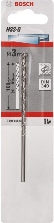 Actual product image Bosch Professional Zubehör Metal drill HSS-G, DIN 340, 3 x 66 x 100 mm, 1-pack (3 mm)