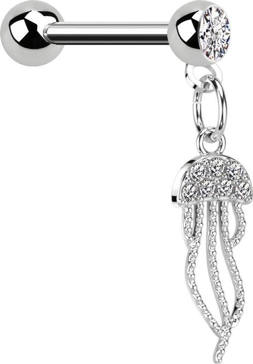 Actual product image Star Piercing Micro Barbell silber mit Kugel und Kugel Kristall silber Anhänger Qualle (Surgical steel 316L, Brass)