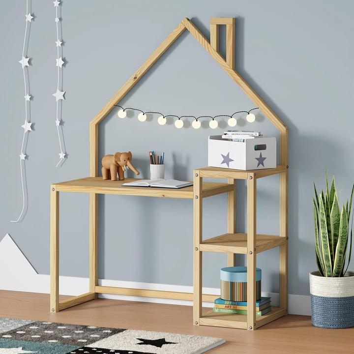 Actual product image Milkii Kinder Schreibtisch, Naturholz, Haus