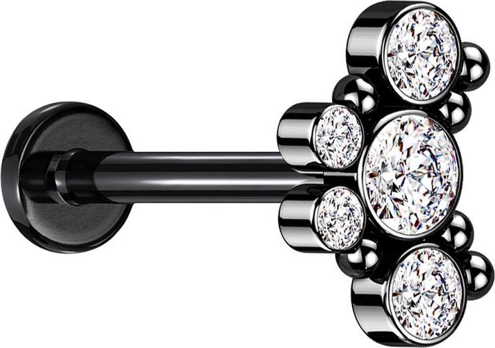 Immagine prodotto Star Piercing Micro Labret filo interno nero sei palline cinque cristalli argento (senza ottone, Acciaio chirurgico 316L)