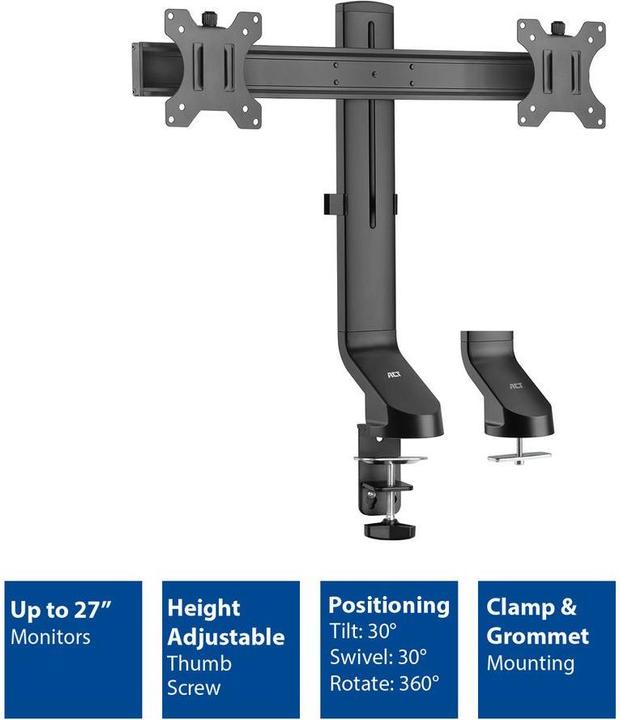 Produktbild Monitor Desk Mount with Crossbar, 2 screens up to 27ö, with thumb screw (Tisch, 27")