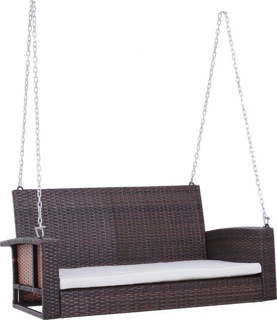 Produktbild Swisshandel24 Hängebank 2-Sitzer Rattan Gartenschaukel mit Sitzkissen Hängeschaukel Hollywoodschaukel Schaukelbank