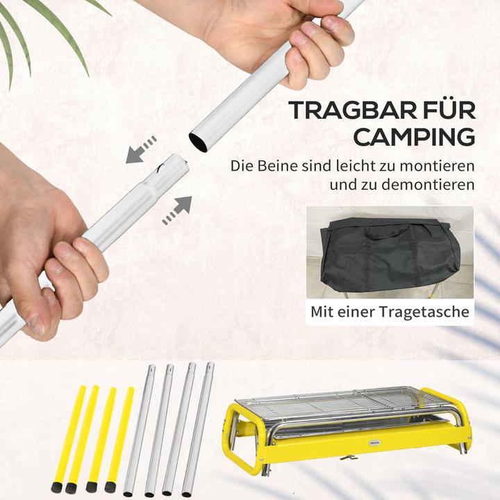 Produktbild Outsunny Holzkohlgrill mit anpassbaren Füssen, 2 Grillroste, eine Grillplatte und Tragetasche