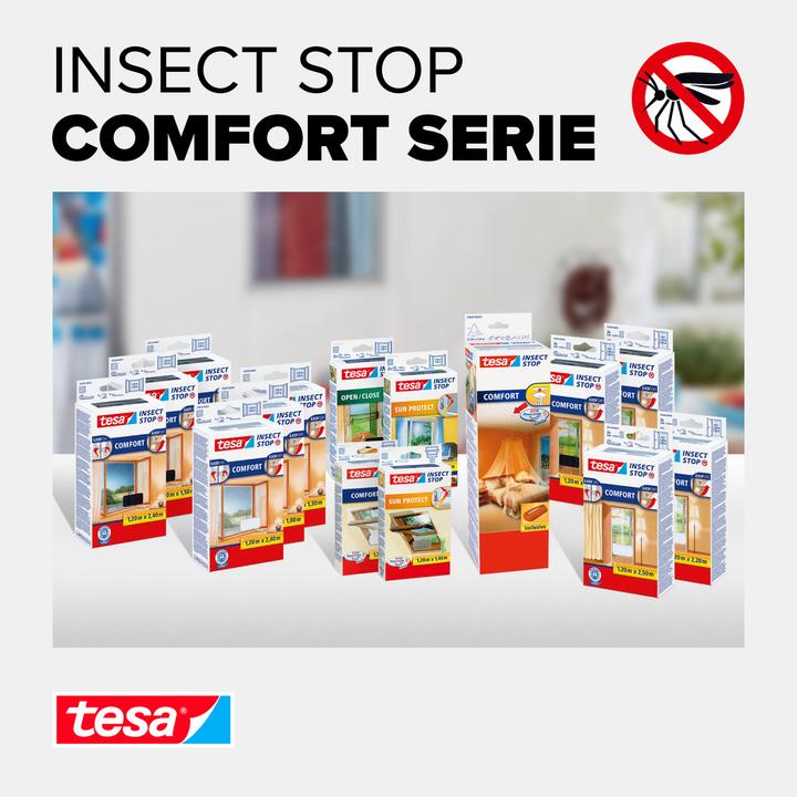 Produktbild tesa Insektenschutz COMFORT für Fenster, mit Klettband, selbstklebend, ohne Bohren (130 x 150 cm)