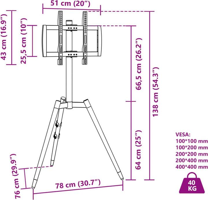 Nutritional values and ingredients VidaXL TV stand 37-65 inch screen Max VESA 400x400 mm 40 kg (65", 40 kg)