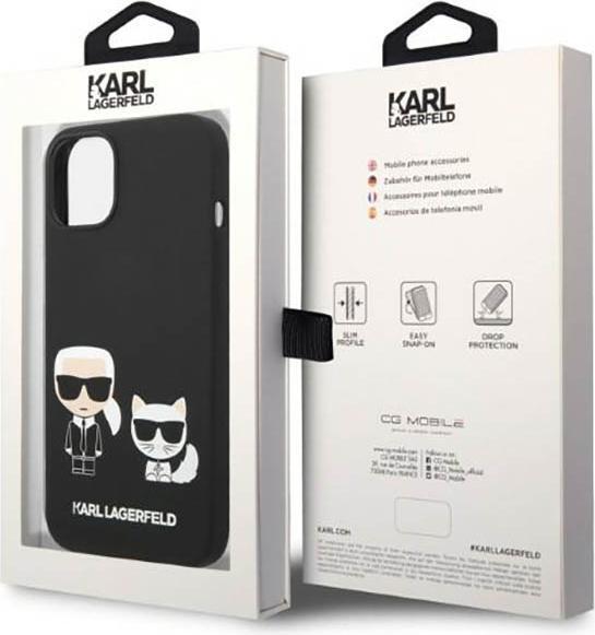 Immagine prodotto Karl Lagerfeld Cover rigida in silicone Karl e Choupette Magsafe nera, per iPhone 14, KLHMP14SSSKCK (Apple iPhone 14)