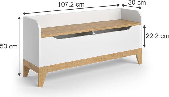 Actual product image VitaliSpa Spielzeugtruhe Malia, Weiss/Eiche, 107.2 x 50 cm mit Sitzbank