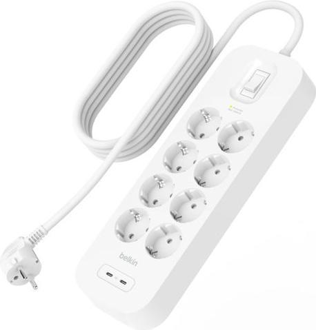 Belkin Multiple socket outlet 8-way + 2xUSB-C,900J,30W,2m SRB004vf2MV2 (8 x, USB-A, USB-C, 2 m)