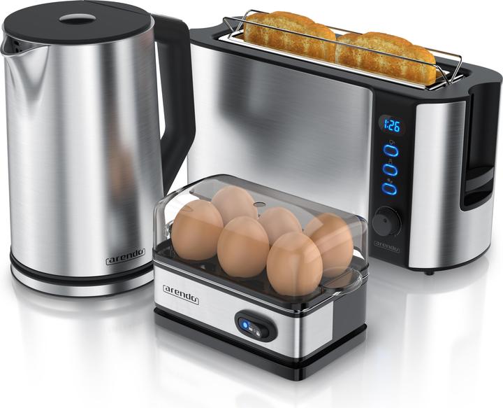 Actual product image Arendo Breakfast set, kettle 1.5l temperature selection, 2-slice toaster & egg cooker for 6 eggs, silver