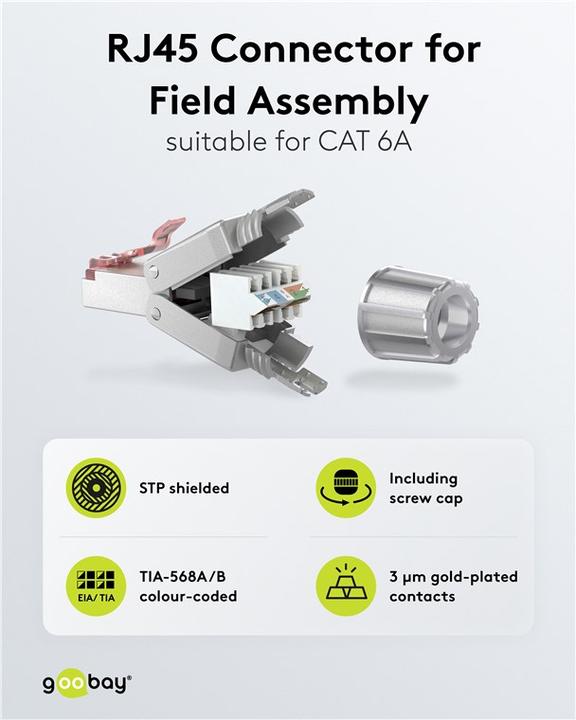Actual product image Goobay CAT 6 field-wireable RJ45 plug, STP shielded (Network cable plug)