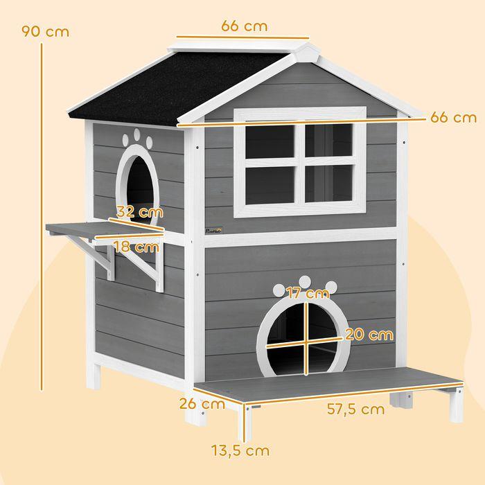 Actual product image Swisshandel24 Katzenhaus aus Holz Katzenhöhle mit Fenster, Balkon für Indoor, Outdoor Grau (Cat)