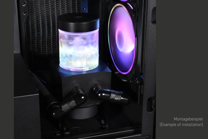 Actual product image Alphacool PUM Core 100 Aurora D5/VPP acetal/acrylic expansion tank with VPP655 PWM pump