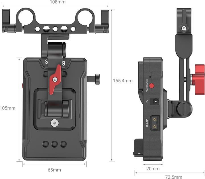 Actual product image SmallRig V Mount Battery Adapter Plate (Basic Version) with Extension Arm 3499B (Rechargeable battery)