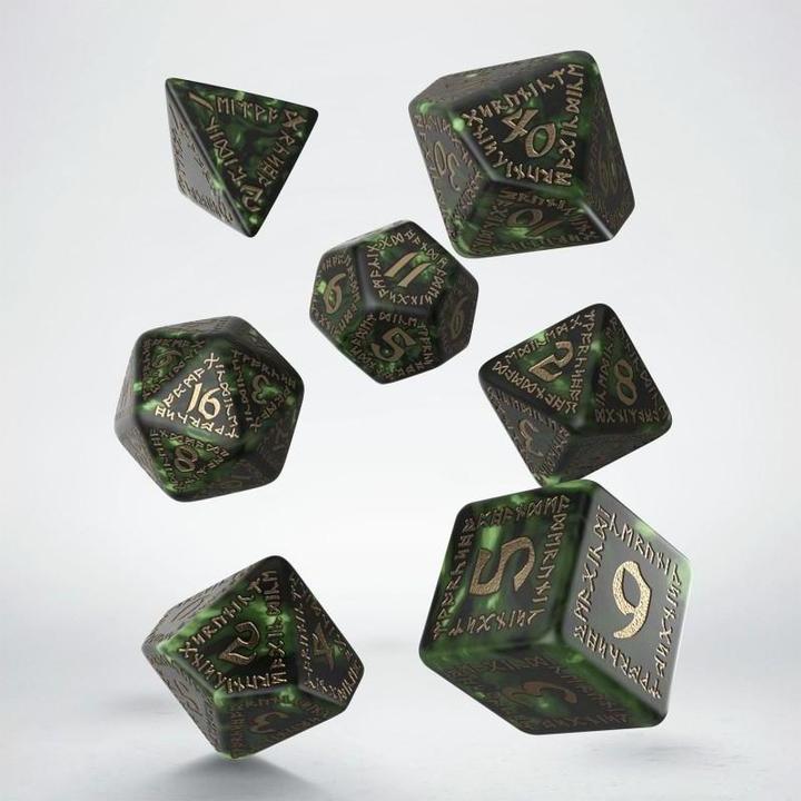Q Workshop SRUN98 - RuneQuest Dice Set, bottle-green & gold (7)