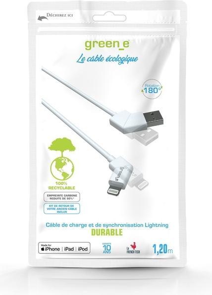 Image du produit Green_e Cable Lightning Mfi Embout Rotatif 1m20 Blanc (1.20 m, USB 2.0)