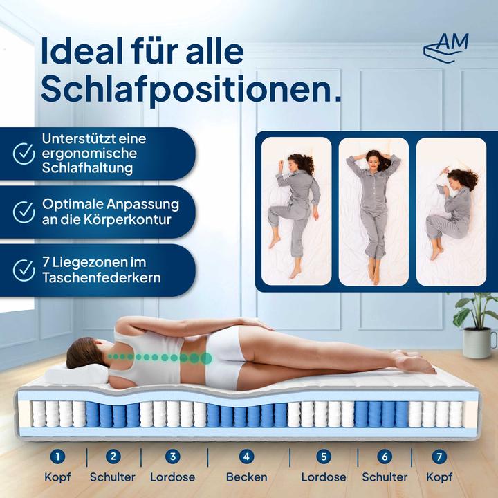 Image du produit AM Qualitätsmatratzen Orthopédique 7 zones (180 x 200 cm, Noyau de printemps)