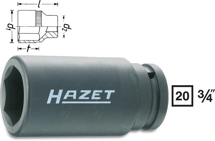 HAZET Schlag-, Maschinenschrauber Steckschlüsseleinsatz ∙ Sechskant 1000SLG-30 ∙ Vierkant20 mm (3/4… (30 mm)