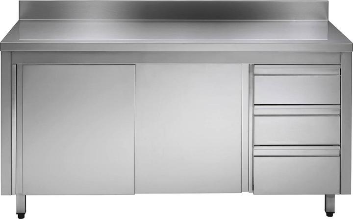 Produktbild Gastro Hero Edelstahl-Arbeitsschrank ECO mit Flügeltür und Schubladen mit Aufkantung (120 cm, 85 cm)